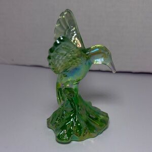 Fenton Iridescent Green Glass Hummingbird